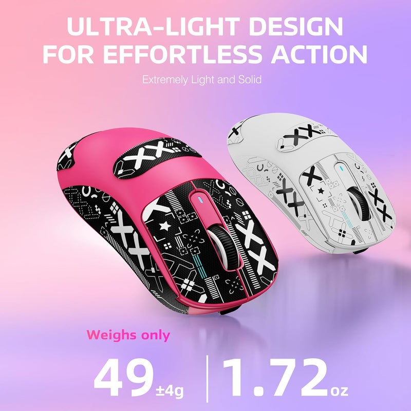 MANBASNAKE × ATTACK SHARK X3 Wireless Gaming Mouse, 49g Lightweight Triple Mode Ergonomic Computer Mouse, PAW3395 26K DPI Sensor,200h Battery Life, Griptape Programmable Buttons for PC/Mac/Win (Berry) - Image 3